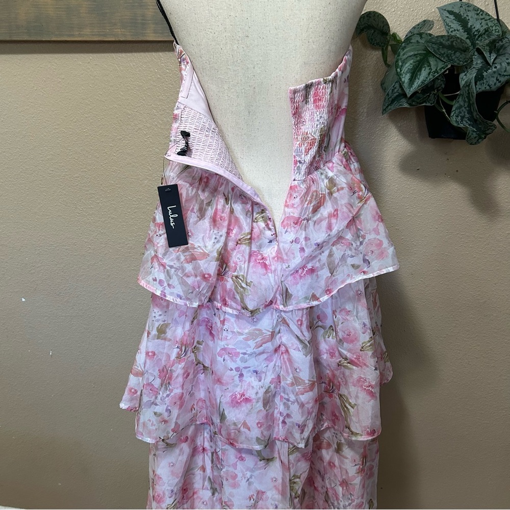Pristine Cutie Light Pink Floral Organza Bustier Midi Dress - Picture 10 of 10